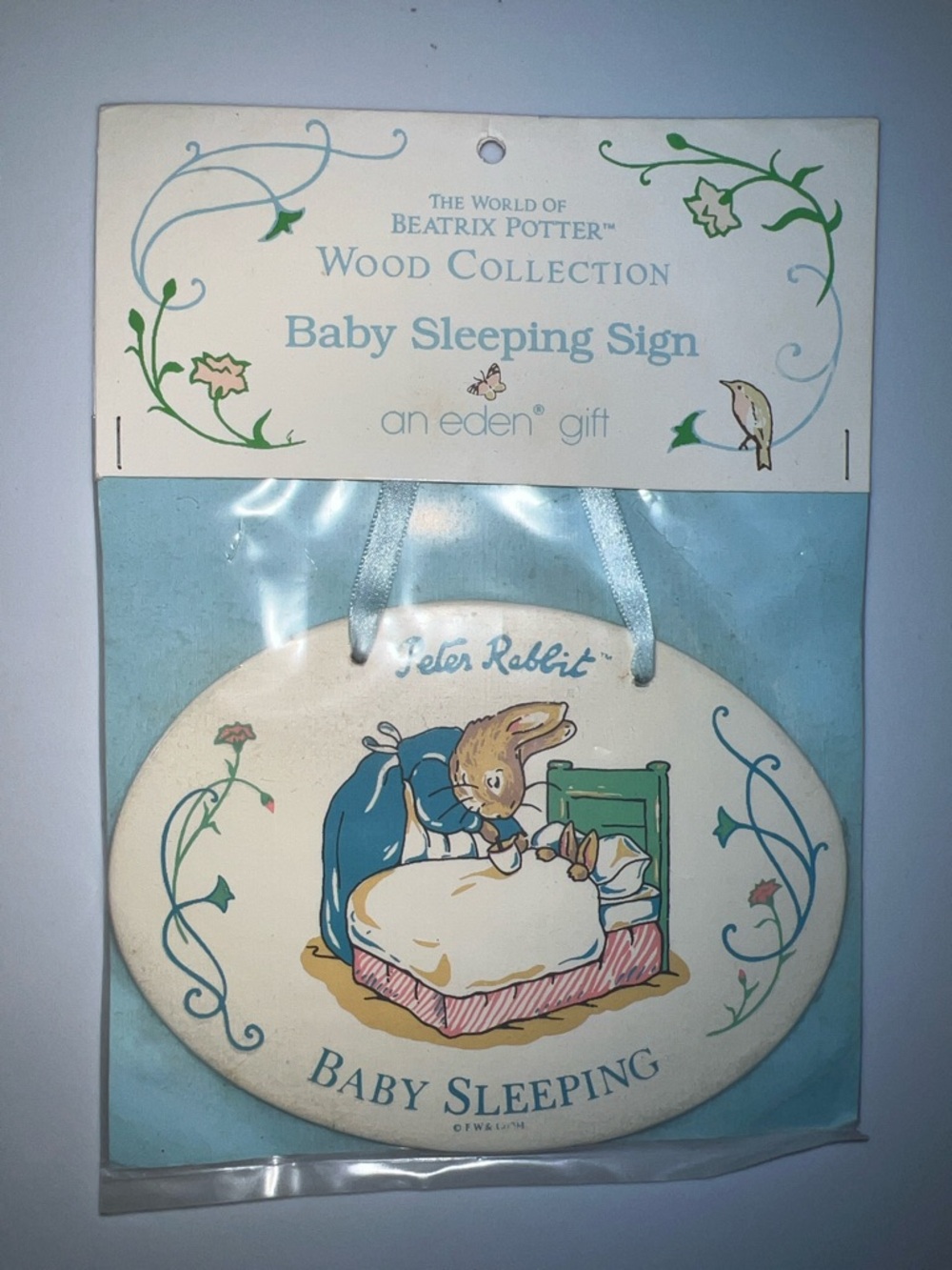 Vintage The Workd of Beatrix Potter Peter Rabbit Baby Sleeping Sign Blue & Cream